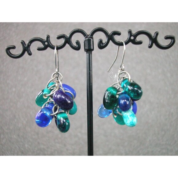 Five-Strand Blue & Turquoise Glass Bead Necklace Stretch Bracelet & Earrings - Picture 8 of 9